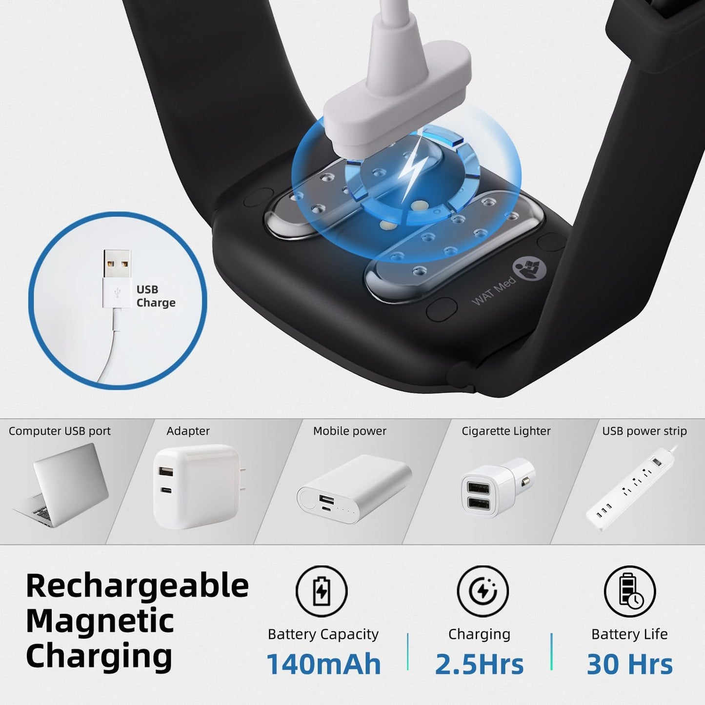 EmeTerm Fashion FDA Cleared Relieve Nausea Electrode Stimulator Morning Sickness Motion Travel Sickness Vomit Relief Rechargeable No Gel Drug Free Wrist Bands Without Side Effects (Jet Black)