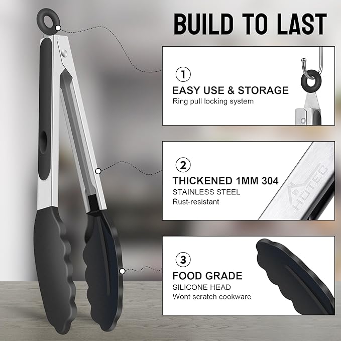 HOTEC Premium Stainless Steel Locking Kitchen Tongs - Image 4