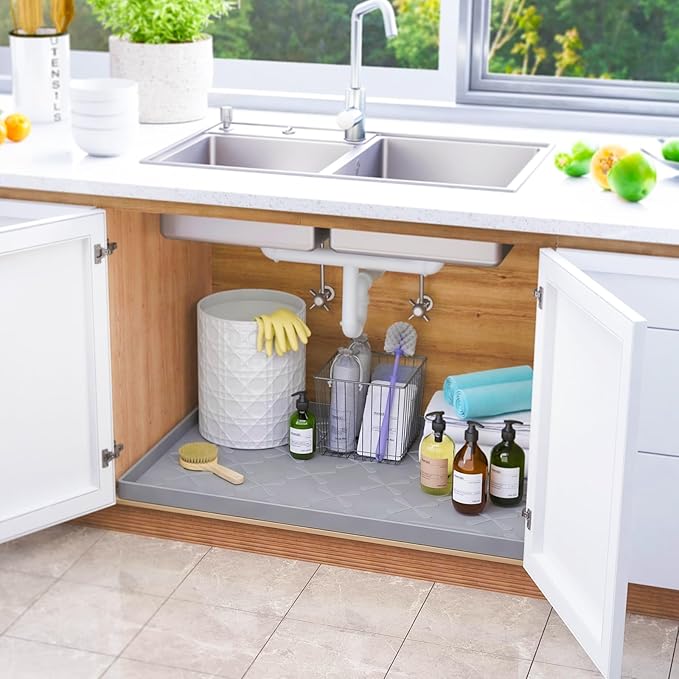 SIKADEER 37" x 22" Under Sink Mat Waterproof, Silicone Mat Kitchen Drawer Shelf - Image 2