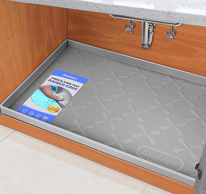 SIKADEER Under Sink Mat Waterproof 34" x 19", Silicone Mat Kitchen Drawer Shelf by SIKADEER