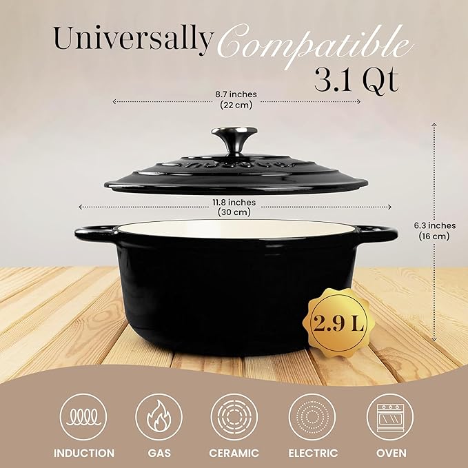 Cast Iron Dutch Oven with Lid – Non-Stick Ovenproof Enamelled Casserole Pot – - Image 2