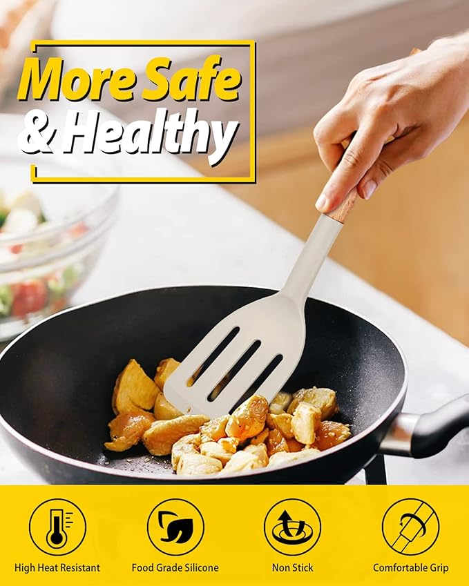 Pack of 2 Silicone Cooking Spatula, Heat Resistant Solid Turner, Non Stick - Image 3