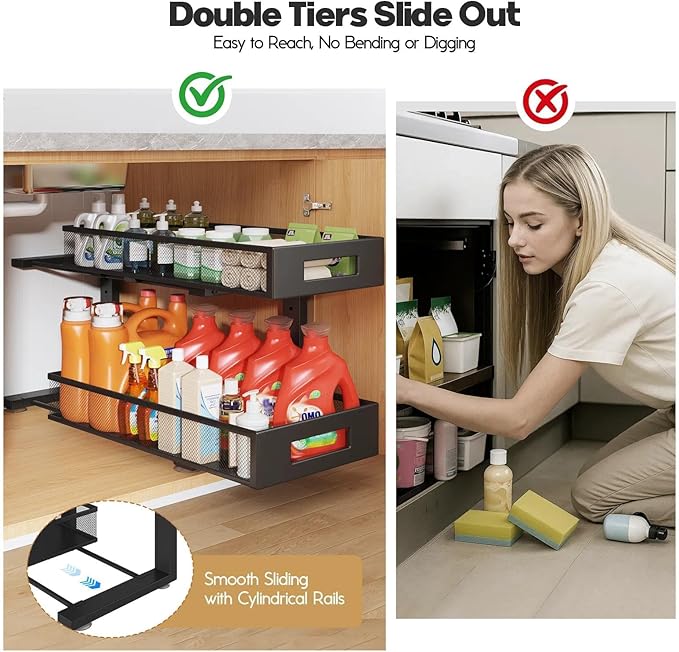 2 Packs 21IN Depth Under Sink Organizer, 2-Tier Pull Out Cabinet Organizer - Image 7