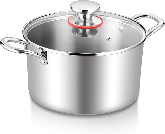 TeamFar 4.5 Quart Stock Pot, Stainless Steel Tri-Ply Cooking Pasta Soup Pot by TeamFar