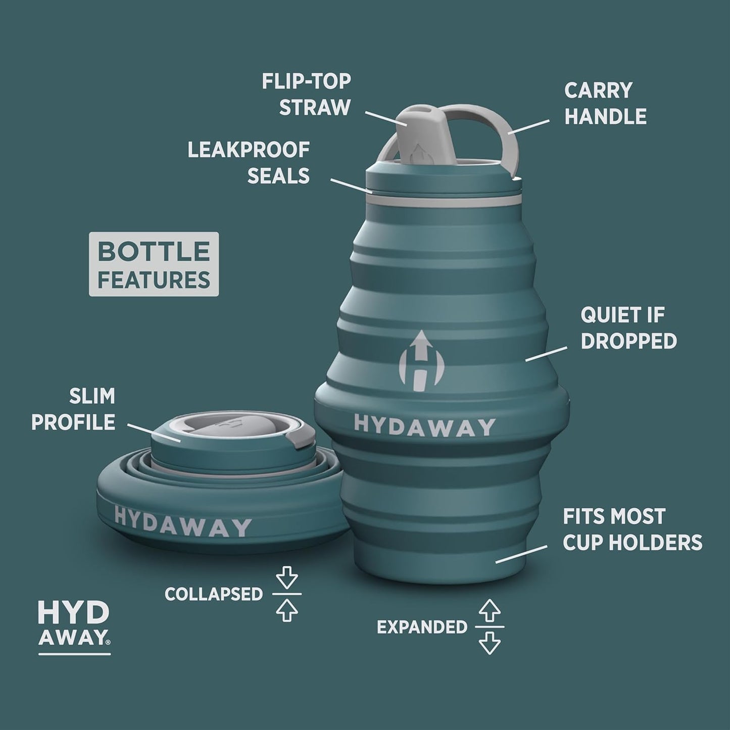 HYDAWAY 17oz Collapsible Water Bottle - BPA-Free, Leakproof, Lightweight, and Space-Saving - Perfect for Travel, Hiking, and Everyday Hydration