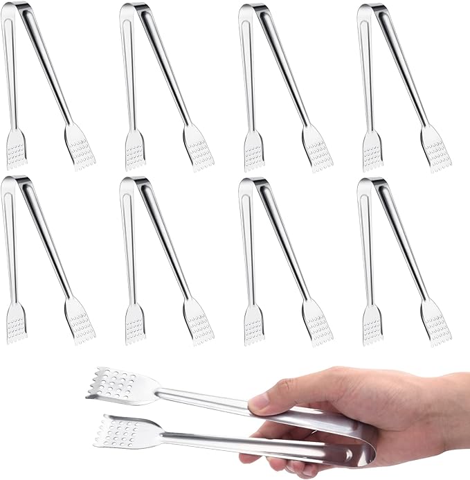 8 Pack Serving Tongs, 9 Inch, Stainless Steel by Tcoin