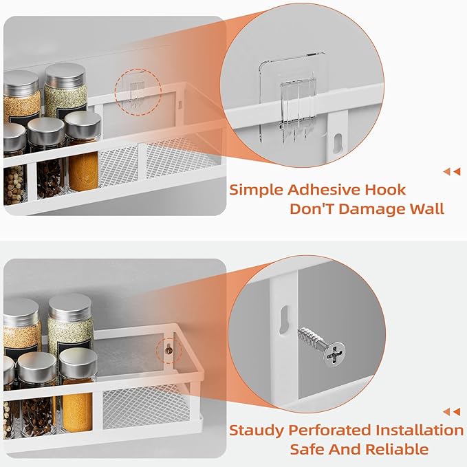 Spice Rack Wall Mounted, 4 Pack Pantry Door Organizer & Hanging Storage Baskets - Image 3