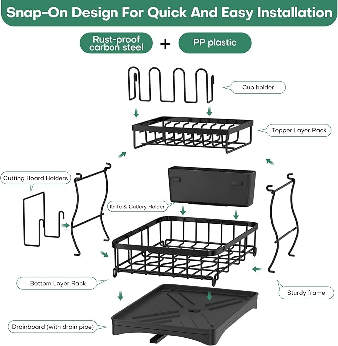 2 Tier Dish Rack, Carbon Steel Dish Drying Rack - Image 9