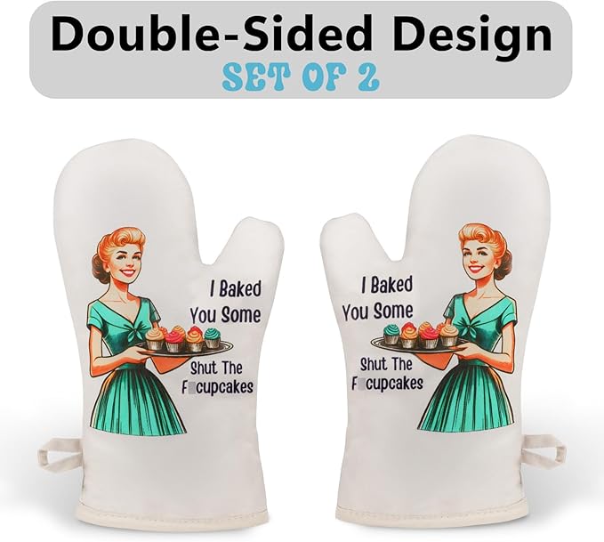 Miracu Funny Oven Mitts for Women, Cute Oven Mitt Set, Fun Kitchen Mittens - Image 2
