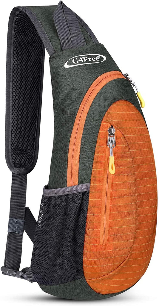 G4Free Sling Bag for Men Women, Small Crossbody Backpack Lightweight Chest Shoulder Bags for Travel, Outdoor and Sports (Grey-orange)