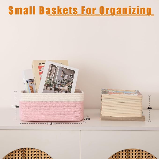 OIAHOMY 4 Pack Storage Baskets for Organizing, Small Bins for Shelves, Cute - Image 2