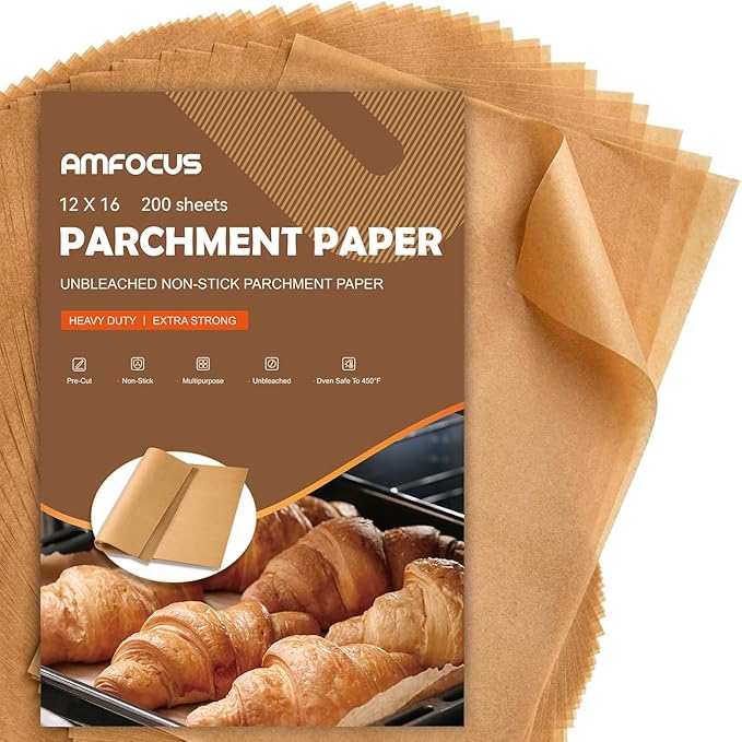 200 Pcs Parchment Paper Sheets, Unbleached Baking Parchment Sheets by AMFOCUS