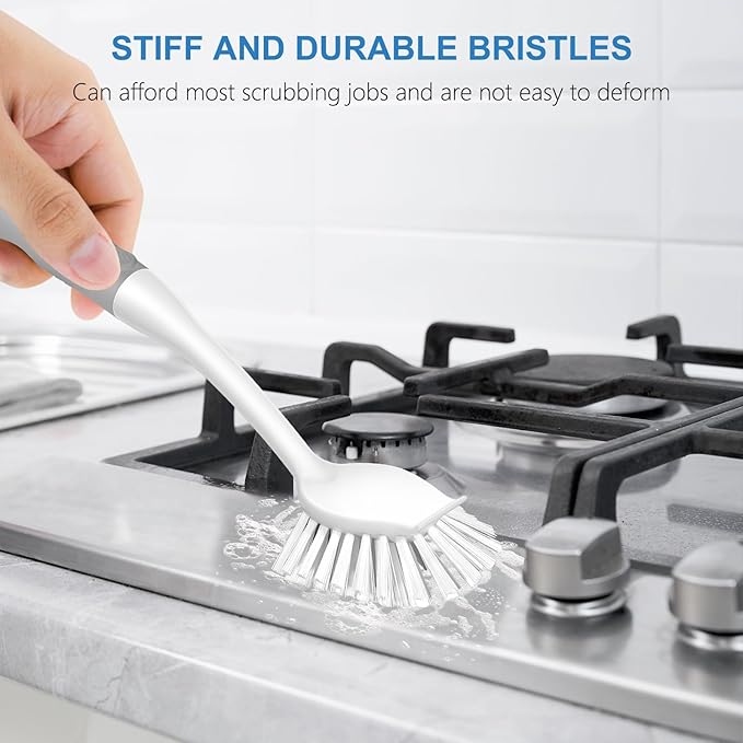 SetSail Dish Brush with Handle, 3 Pack Stiff Bristles Dish Scrubber with - Image 4