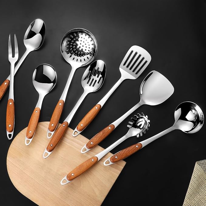 304 Stainless Steel Cooking Utensils Set, Solid Spoon, Skimmer Spoon, Spaghetti - Image 3