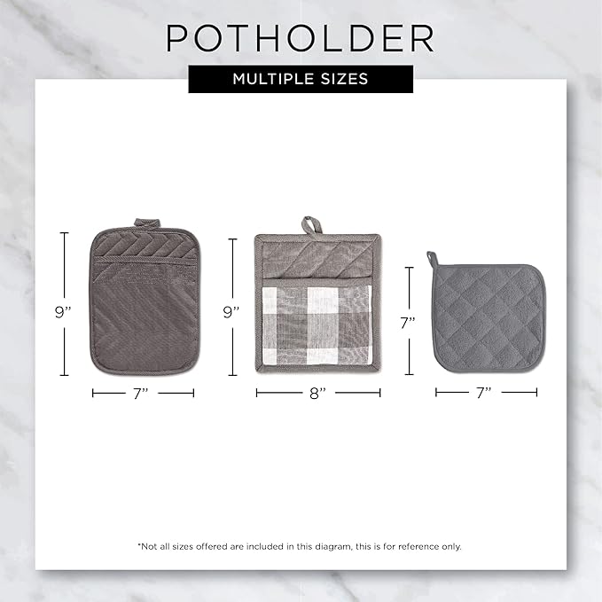 DII 100% Cotton Solid Chambray Kitchen Set, Potholders, 2 Piece - Image 8