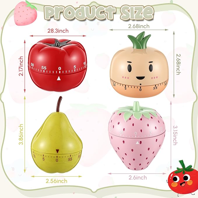 Amylove 4 Pieces Cute Kitchen Timer, Animal Mechanical Manual, Strawberry - Image 2