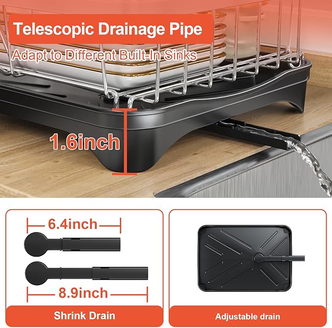 2-Tier Dish Drying Rack for Kitchen Counter, 304 Stainless Steel - Image 5
