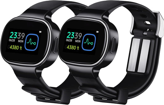 EmeTerm Smart FDA-Cleared Anti-Nausea Wristwatch Touchscreen IP67 Waterproof Morning Motion Sickness Relief Rechargeable Fast Acting Drug Free (2 Pack Black with Extra Gel)