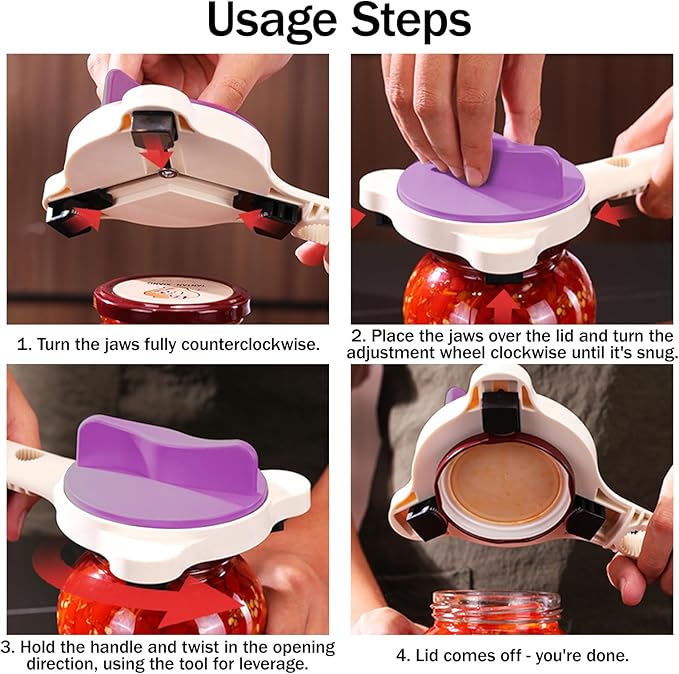 Adjustable Jar Opener for Weak Hands, 4-in-1 Multi-Function Manual Bottle - Image 3