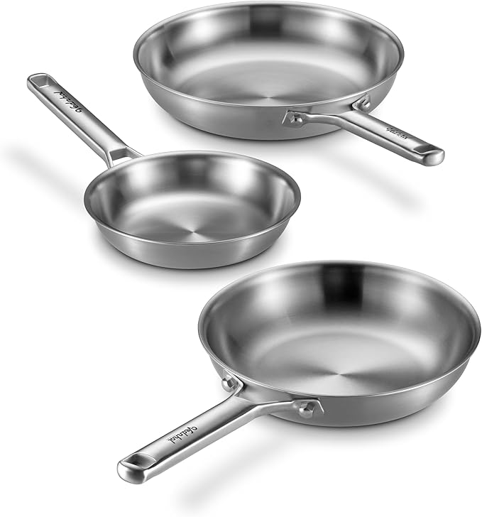 Stainless Steel Frying Pan Set 8+10+12 Inch, Tri-Ply Stainless Steel Skillets by VEDNHOL