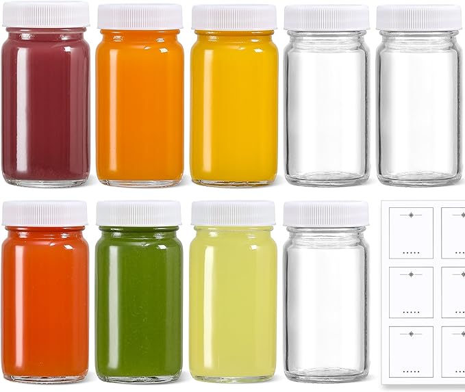 9 Pack 2 oz Glass Shot Bottles w/ White Lids & 9 Labels - Image 7