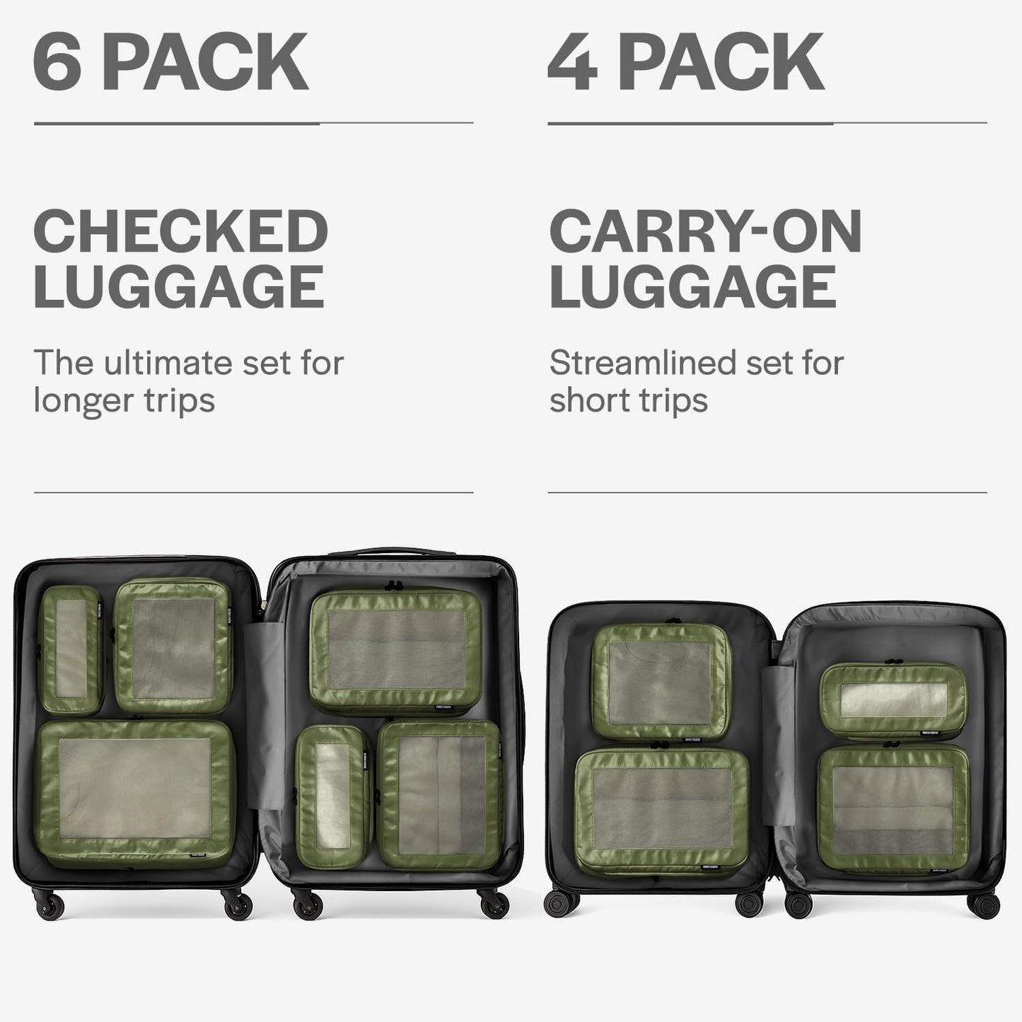Compression Packing Cubes for Travel - Luggage Organizer Bags - Double Zipper Packing Cubes for Suitcases (4-Pack, Olive)
