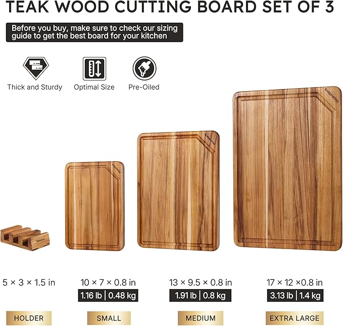 3 Pack Teak Wood Cutting Board Set - Image 2
