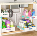 Under Sink Organizer, Extra-Wide Upgrade, 2 Pack 2 Tier Metal Slide Out Cabinet by Beleeb