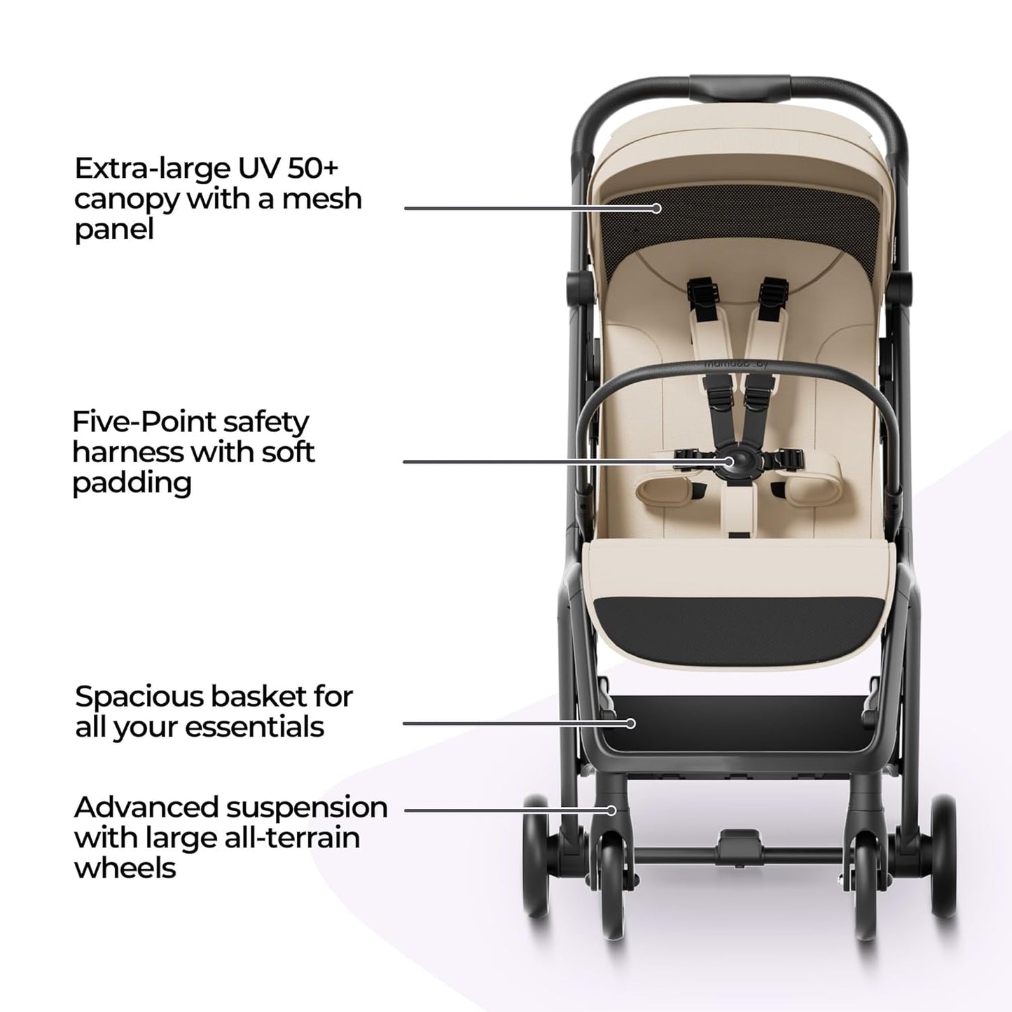 MAMA & BABY Packa Compact Travel Stroller – Lightweight, One-Hand Auto Folding, Portable & Lie-Flat Baby Stroller, Newborns and Toddlers Stroller with UPF 50+ Canopy & Mesh Ventilation