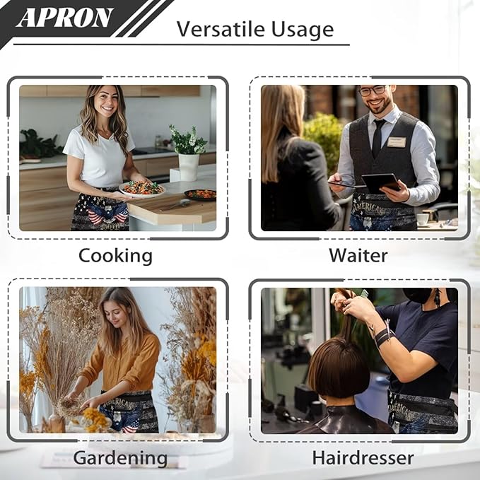 Server Apron with 3 Pockets, Waterproof Oil Waitress Waiter Half Apron - Image 5