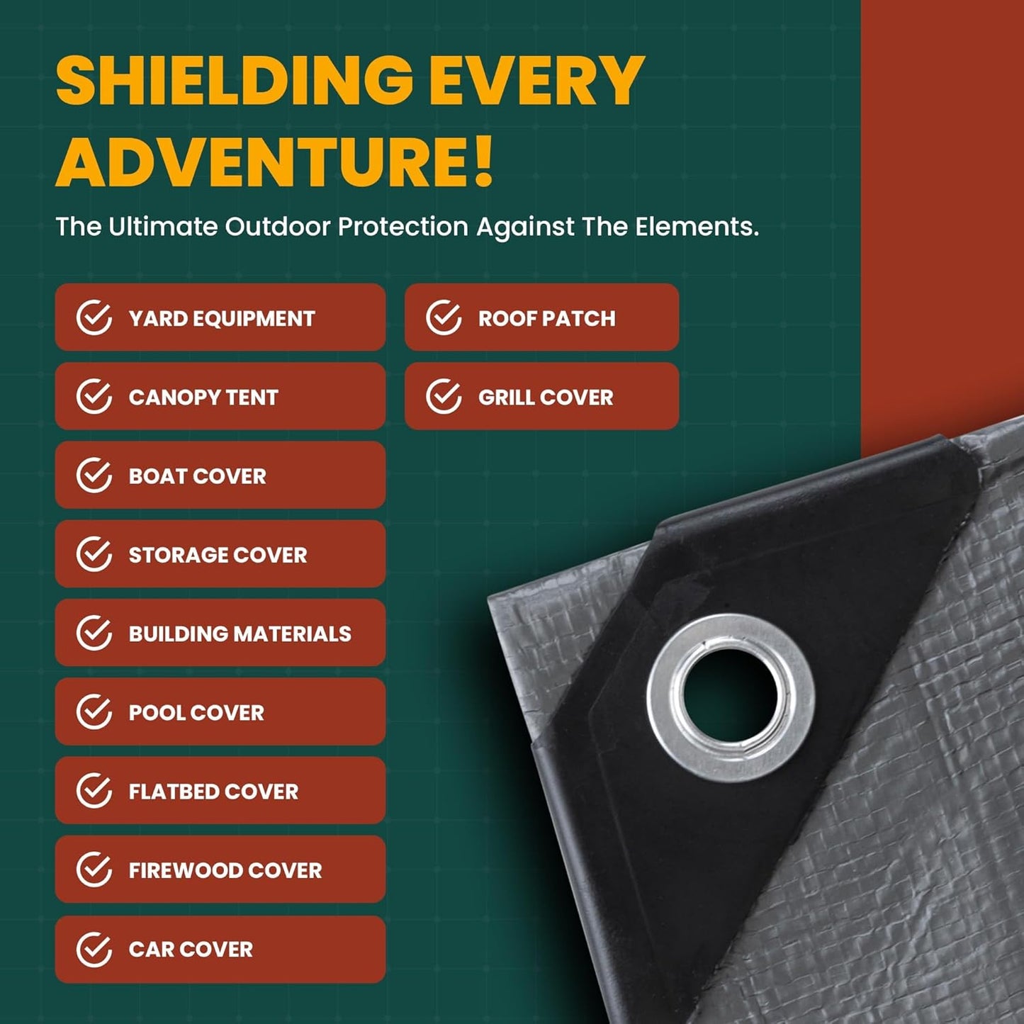 Large Waterproof Tarp - Heavy Duty 10 Mil Thick Poly Tarpaulin Ideal for Canopy Tents, Boats, RV or Pool Covers - Multipurpose Protective Tarps with Grommets for Indoor and Outdoor Use | 18' x 24'