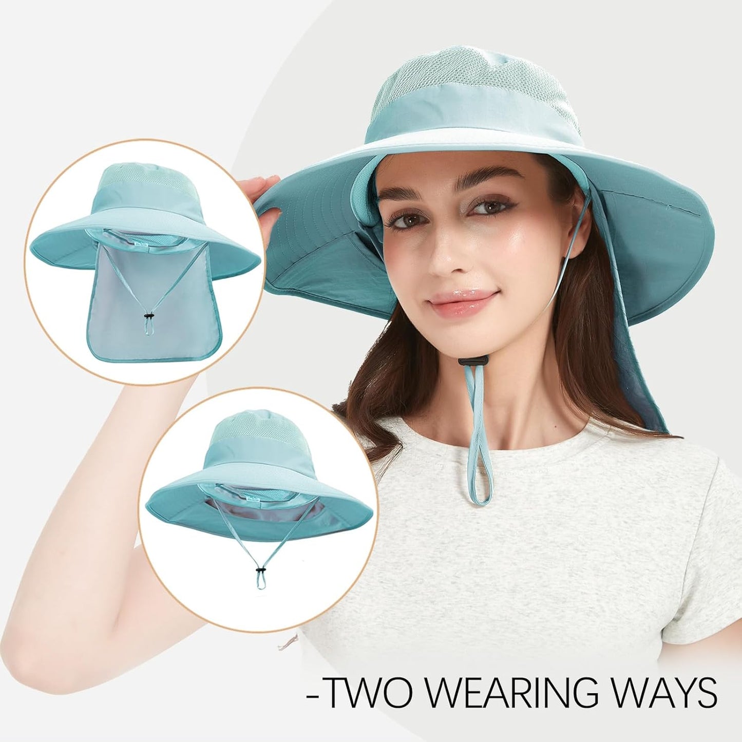 Fishing Hat Breathable Wide Brim Sun Hats with Neck Flap Bucket Hat Outdoor Safari Hat for Men Women UPF 50+ Sun Protection