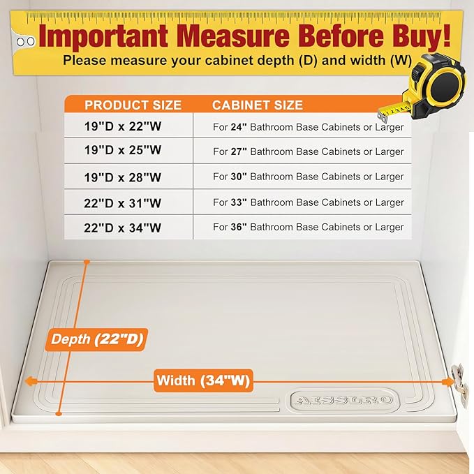 Aisslro Under Sink Mat 34" X 22", Waterproof Silicone Cabinet Organizer - Image 2