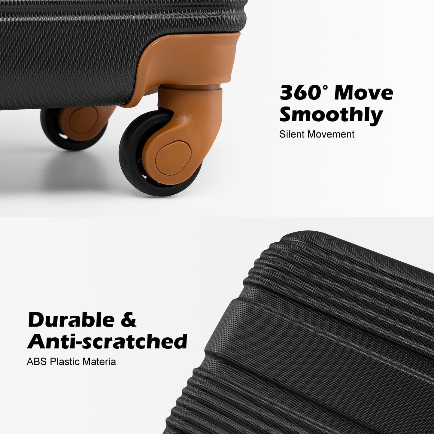 LONG VACATION 3 Piece Carry On Luggage 20 Inch Suitcase with Spinner Wheels, ABS+PC Hardshell Suitcase set with TSA Lock & YKK Zipper