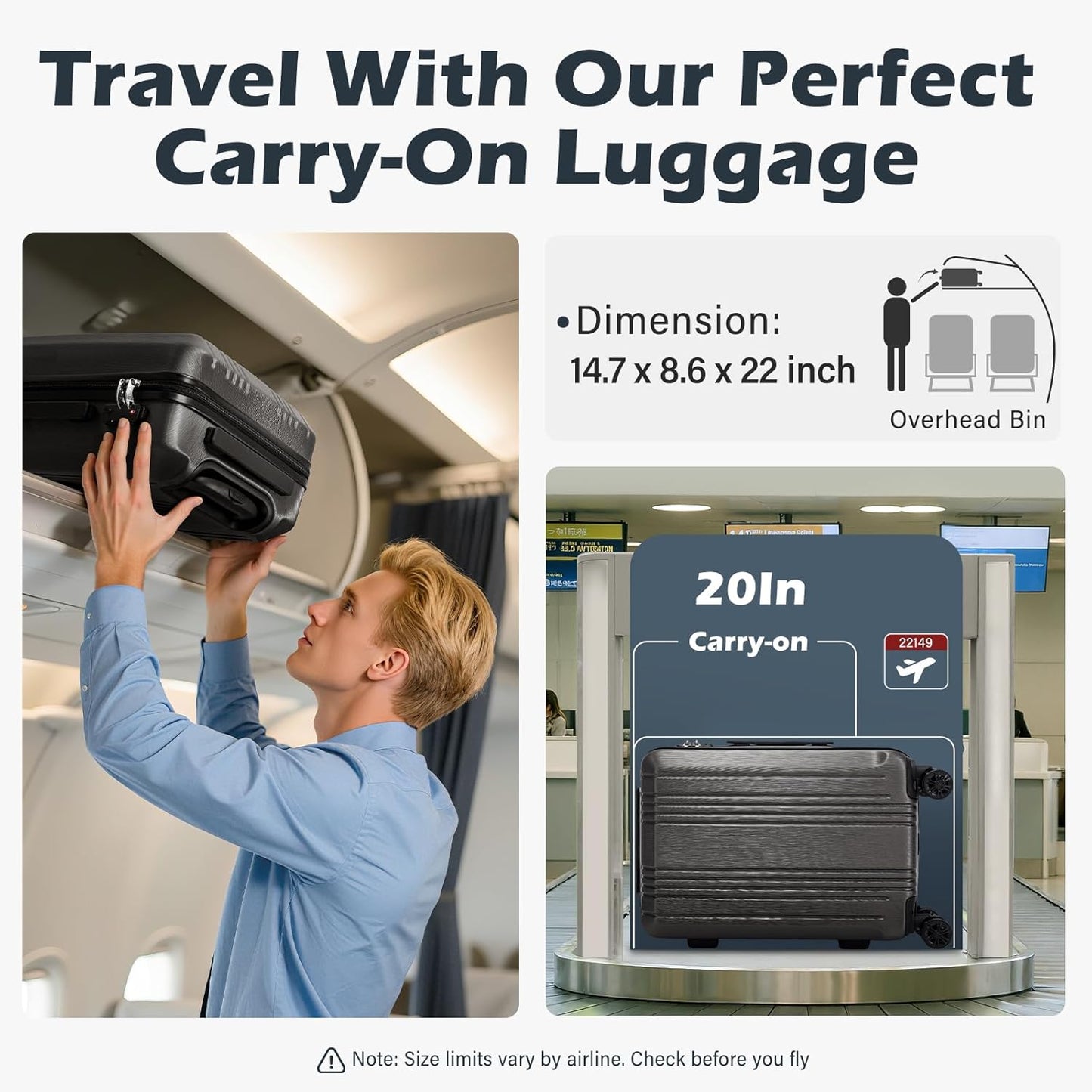 Coolife Luggage Suitcase PC+ABS with TSA Lock Spinner Carry on Hardshell Lightweight 20in 24in 28in(sliver, S(20in_carry on))