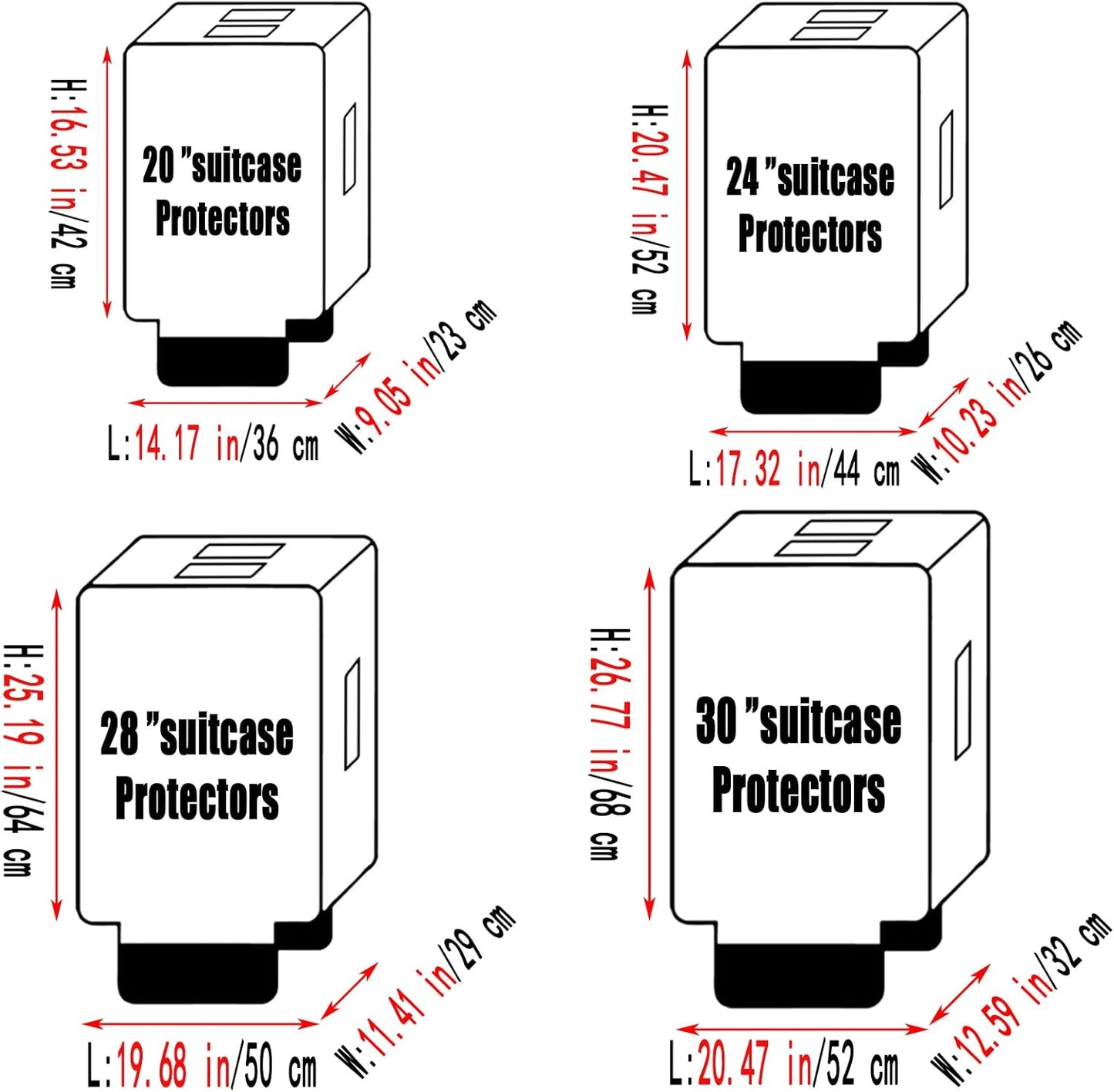 0.4mm Thick Transparent PVC Luggage Protector Cover Set, Waterproof TSA Approved Luggage Covers for Suitcase, Clear Suitcase Covers for 19-29 Inch Spinner Luggage