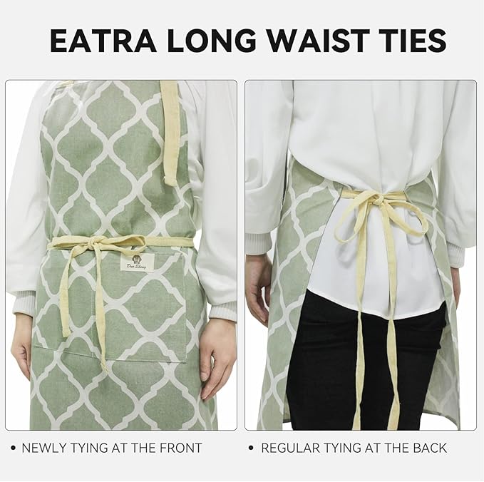 2 Pieces Aprons for Women with Pockets, Cotton Linen Waterproof Kitchen Cooking - Image 4