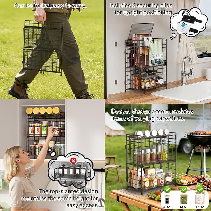 DTUQYX Spice Rack Organizer for Countertop, 3-Tier Large Capacity Foldable - Image 2