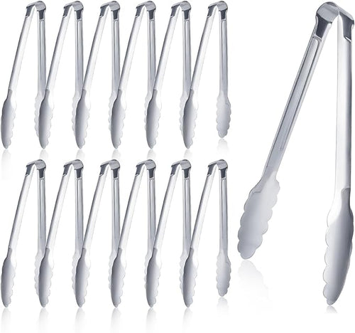 12 Pieces Buffet Tongs 7'' Serving Tongs Heavy Duty Stainless steel Kitchen and by XEVOM