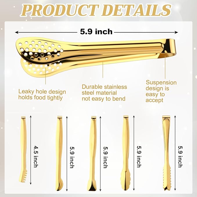 CHENGU 12 Pack Stainless Steel Tongs 6 Inches Food Serving Clip Kitchen Cooking - Image 2