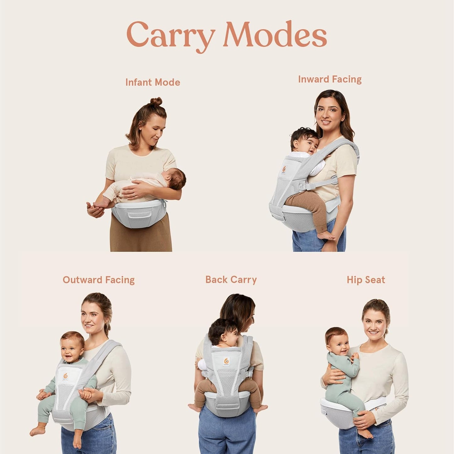 Ergobaby Alta Hip Seat All-Position Breathable Mesh Hip Seat & Carrier, Natural Beige
