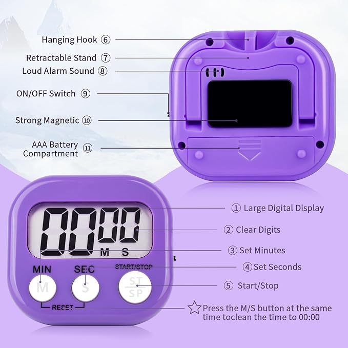 4 Pack Purple Digital Kitchen Timer Magnetic Digital Timer - Image 4