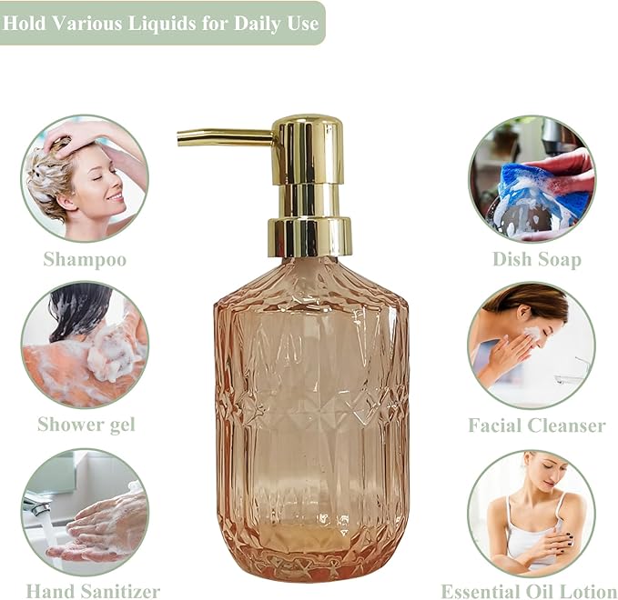 Glass Soap Dispenser with Gold Pump, 15oz Liquid Hand Dispenser, Refillable - Image 6