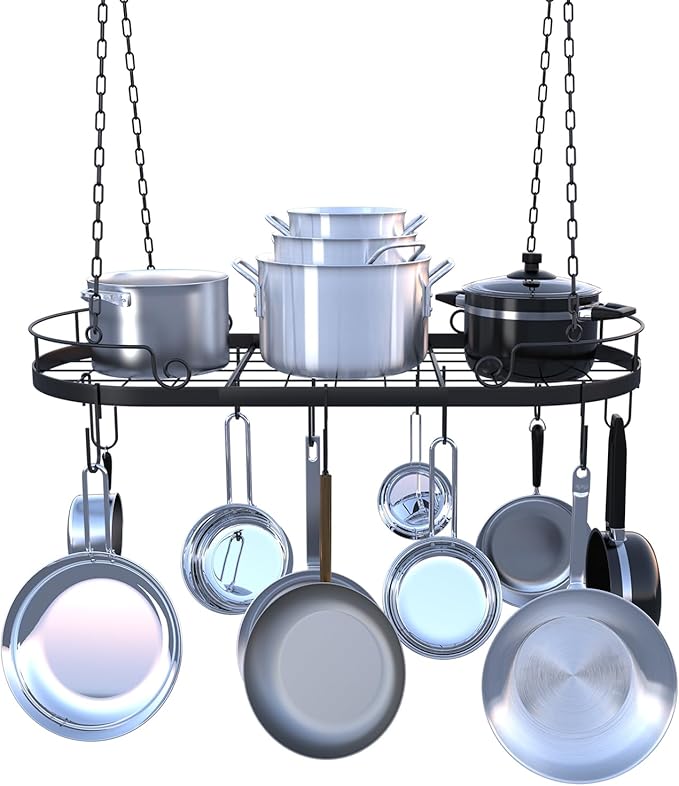 33' Oval Pan Rack Hanging, Heavy Duty Ceiling Pot Rack by TICKCACY-EnrichYourLife