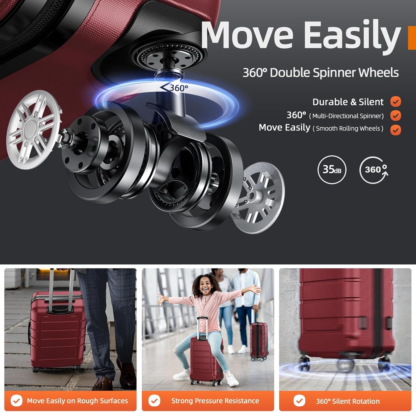 SHOWKOO Luggage Sets Expandable PC+ABS Durable Suitcase Double Wheels TSA Lock Red