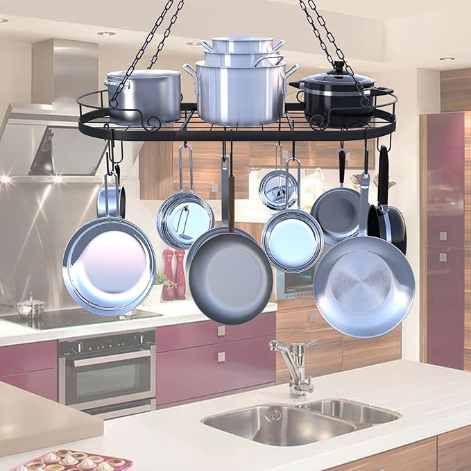 33' Oval Pan Rack Hanging, Heavy Duty Ceiling Pot Rack - Image 3