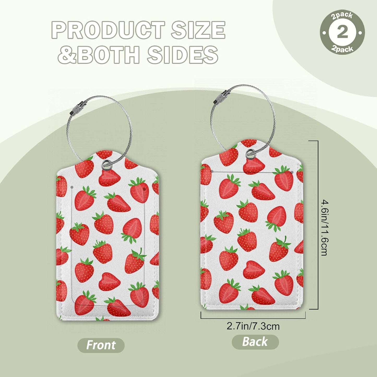2 Pcs Strawberry Fruit Strawberries Luggage Tags,Cruise Luggage Tag with Privacy Flap,Name Id Label and Steel Loop for Women Men Travel Bag Suitcase
