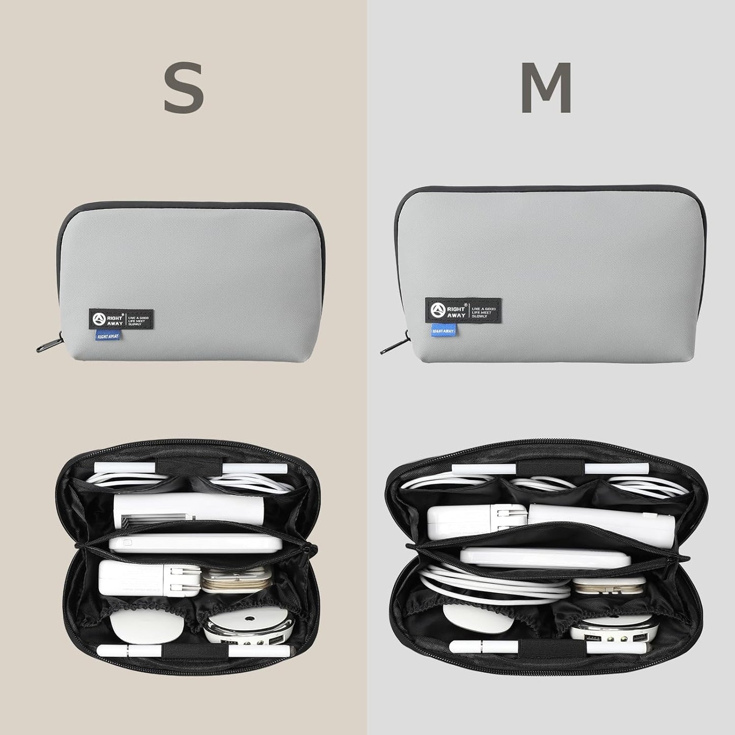RIGHT AWAY Travel Tech Pouch，Waterproof Cord Case，Electronics Organizer Travel Case，Cable Organizer Storage Bag For Phone, Charger, Accessories(GRAY)