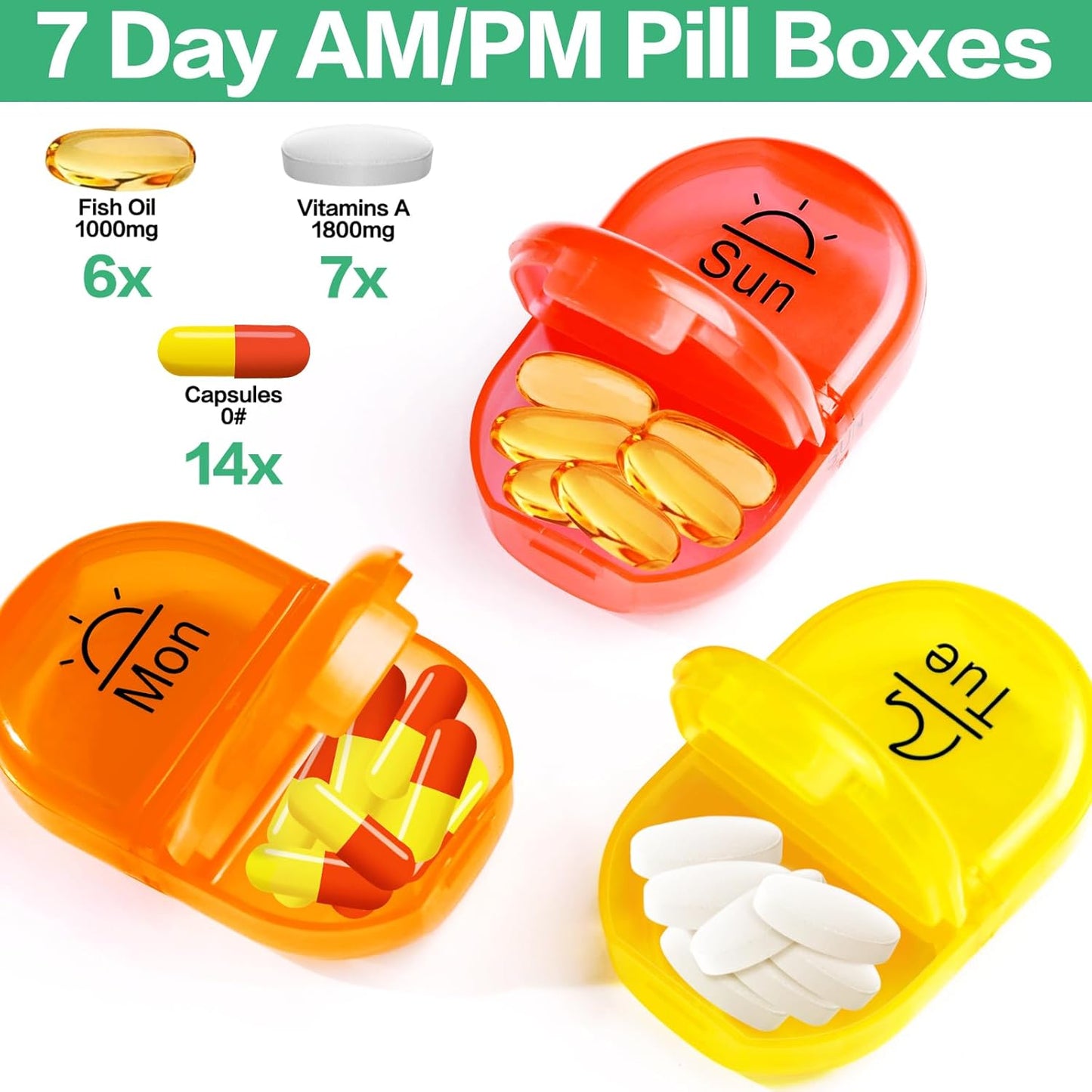 Serfeymi Weekly Travel Pill Organizer 2 Times A Day AM PM Upgraded Rainbow Pill Box 7 Day with Portable Zipper PU Leather Pill Case, Medicine Organizer for Pills, Vitamins, Fish Oils - Floral 01