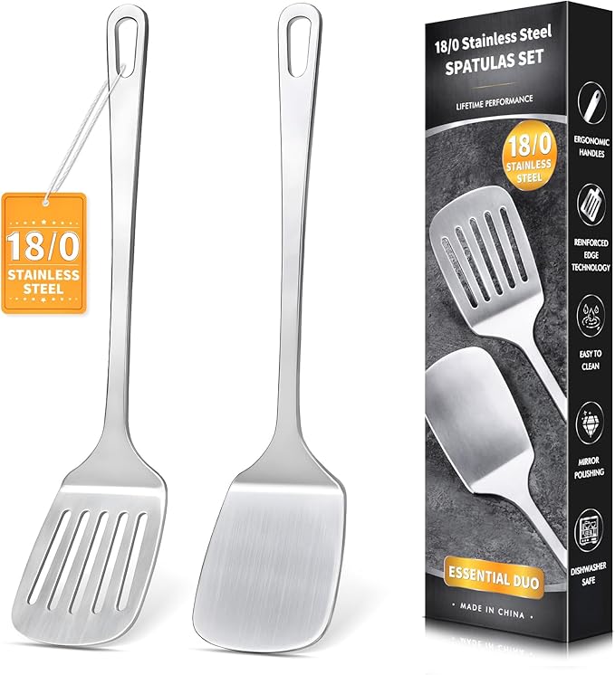 2 Pcs Stainless Steel Spatulas Set, Metal Spatula Solid & Slotted Turner by Unknown